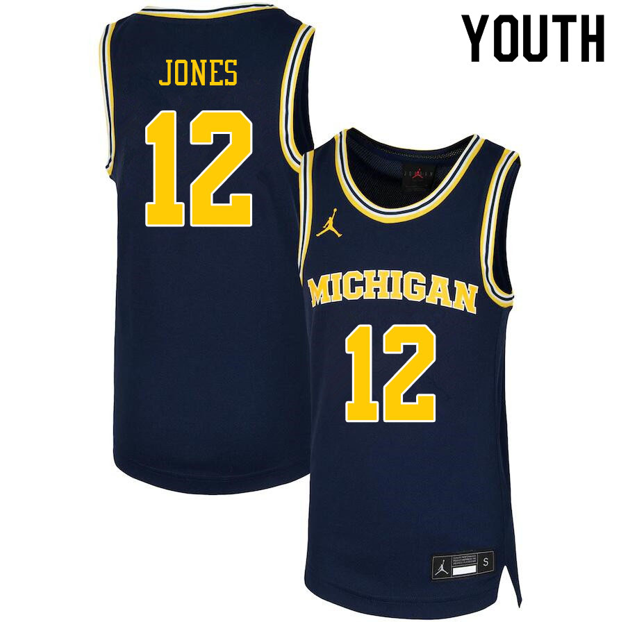 Youth #12 DeVante Jones Michigan Wolverines College Basketball Jerseys Sale-Navy